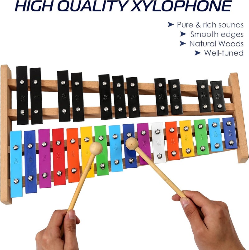 MINIARTIS Glockenspiel Xylophone | Full Size Glockenspiel Xylophone 27 Note Colorful Metal Keys for Adults & Kids | Percussion Musical Instrument Includes 2 Wooden Beaters, Songbook and Carry Case - Image 5
